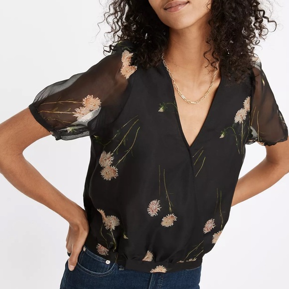 Madewell Tops - Madewell Silk Organza Puff Sleeve Wrap Top in Aster Portrait size M